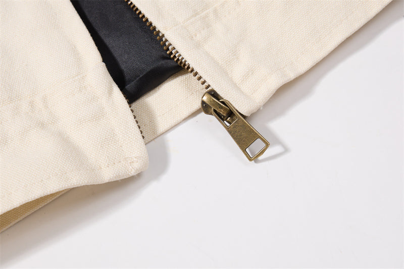 Men's Canvas Workwear Zip Jacket with Contrast Corduroy Collar