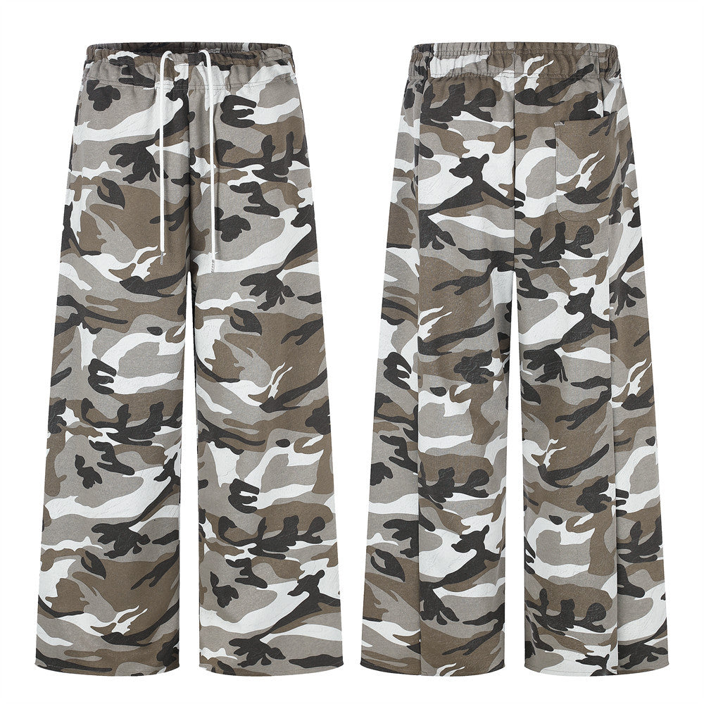 Camo Wide-Leg Sweatpants – Men's Relaxed Fit Drawstring Jogger Pants