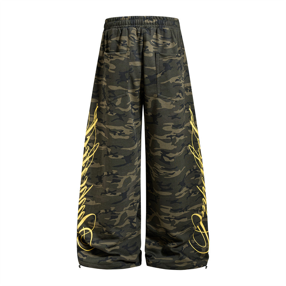 Men's Wide-Leg Sweatpants with Graffiti Print – Oversized Fit, Drawstring Waist