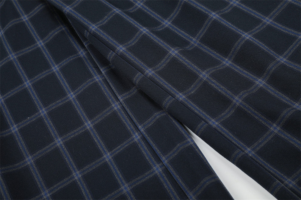 Wide-Leg Plaid Trousers – Men's High-Street Button-Fly Straight Pants