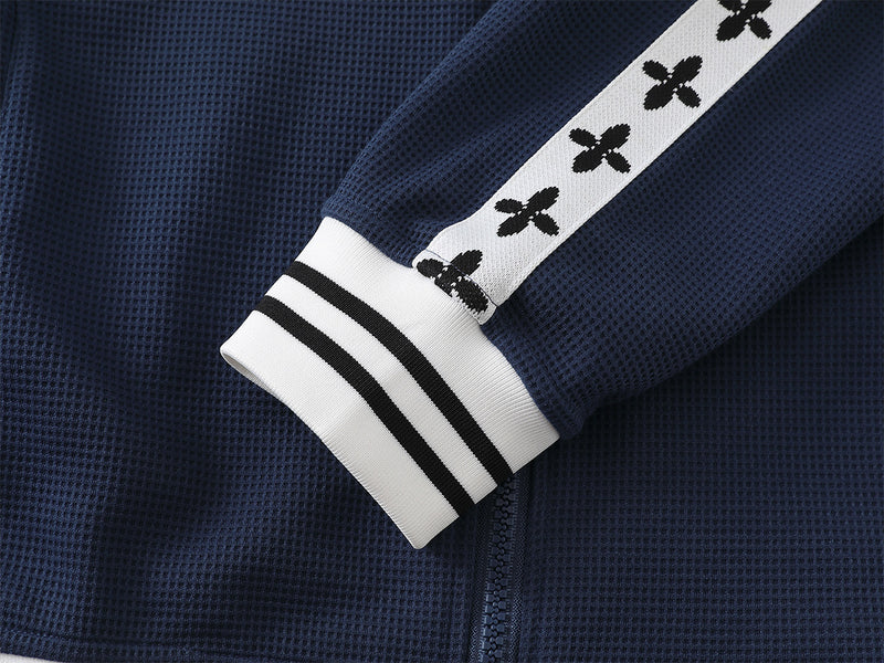 Retro-Trainingsjacken- & Sweathosen-Set – Stehkragen mit Reißverschluss und Fleur-de-Lis-Seitenstreifen