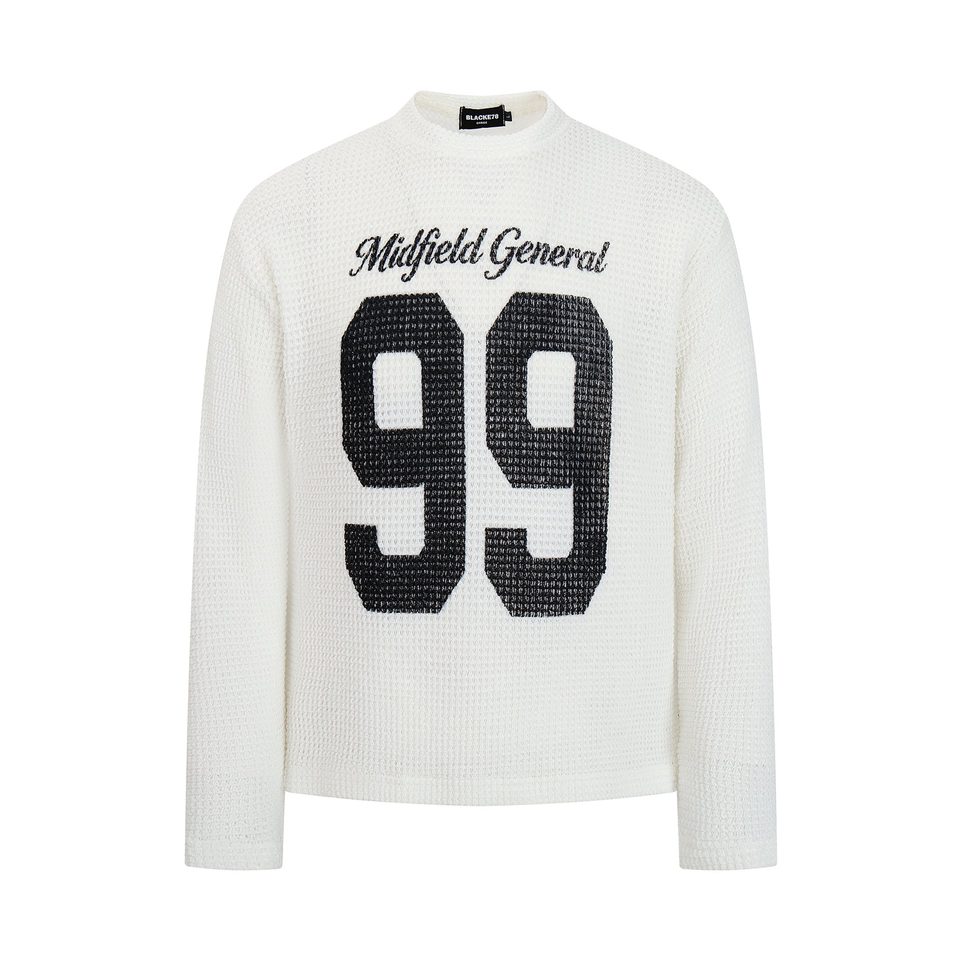 Midfield General 99 ワッフルニット長袖シャツ｜バーシティグラフィックトップス