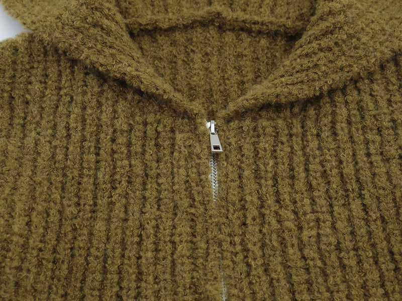 Sweater Zip Up Hoodie Bear Ear Knit Cardigan with Front Pockets