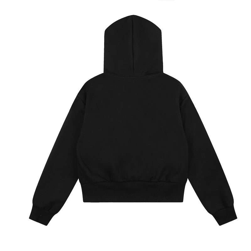 Sweat à capuche zippé avec écusson croix clouté et doublure camouflage