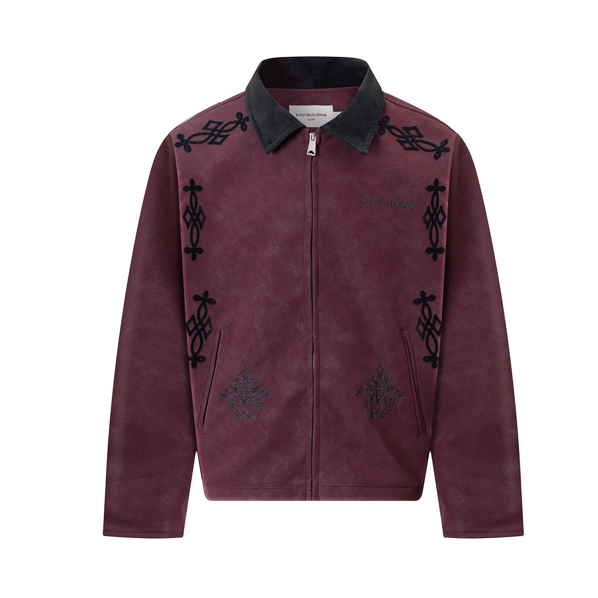 Veste en cuir oversize courte à broderies gothiques – Style moto américain rétro