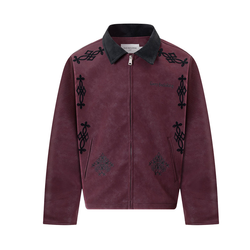 Veste en cuir oversize courte à broderies gothiques – Style moto américain rétro