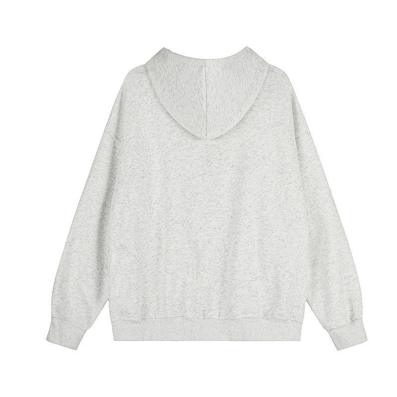 Streetwear-Zip-up-Hoodie mit Nietenpanel – Acid-Wash & Hellgrau meliert