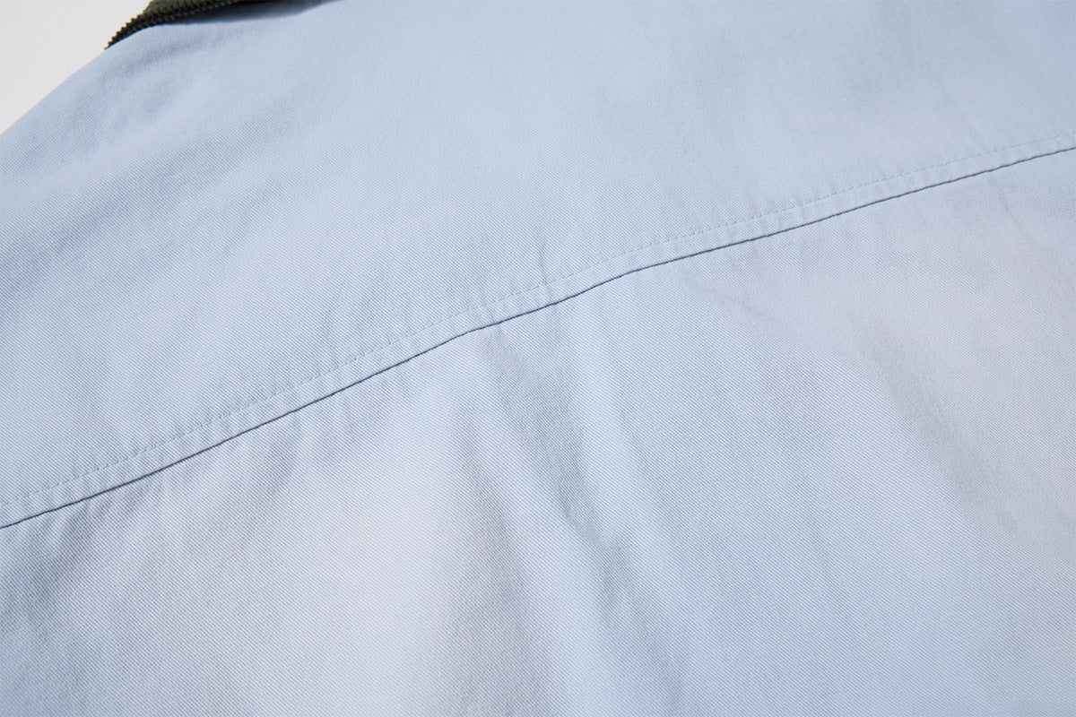 Retro American Washed Zip-Up Jacket with Corduroy Collar