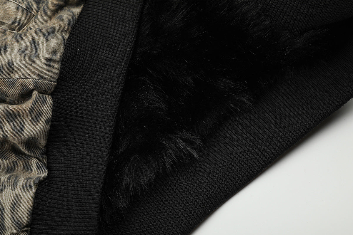 Reversible Faux Fur & Leopard Print Bomber Jacket – Oversized Retro American