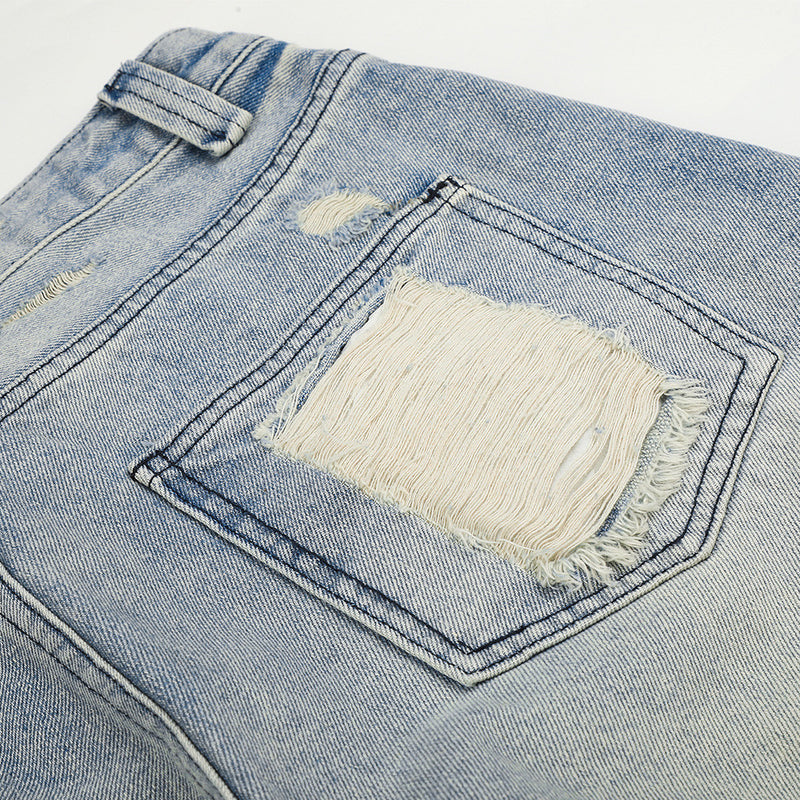 Baggy Jean Shorts Men – Distressed Ripped Denim, Washed Light Blue