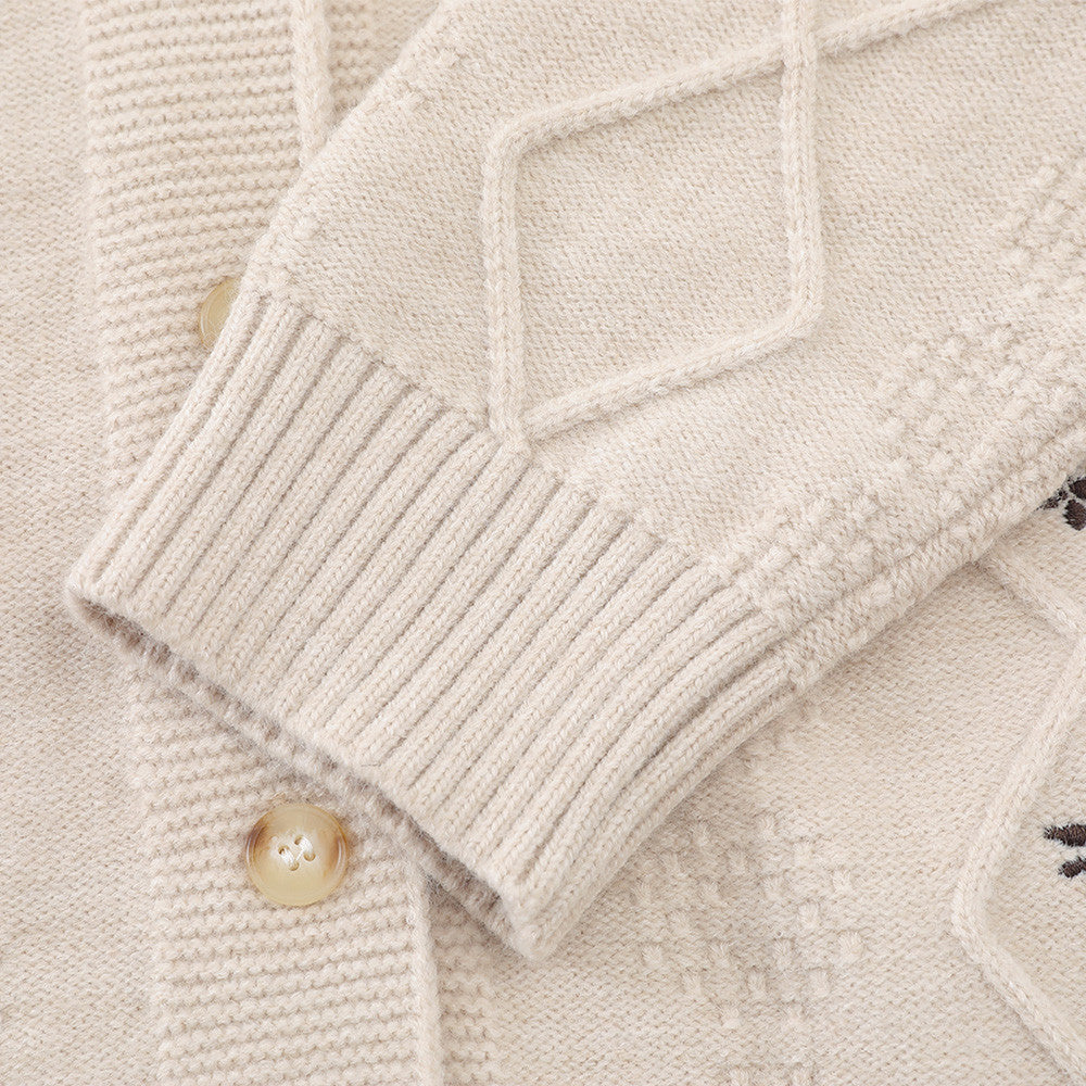 Cardigan en maille brodé de fleurs – Jacquard losanges boutonné