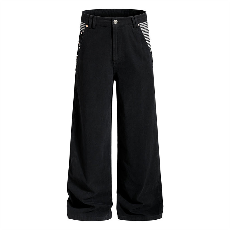Wide-Leg Cargo Pants with Contrast Stripe Pockets – Men's Relaxed Straight