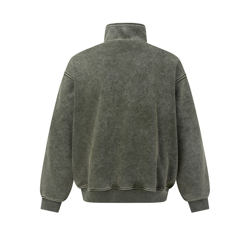 Vintage Washed Fleece-Lined Bomber Jacket – Boxy Fit Men's Zip-Up Outerwear