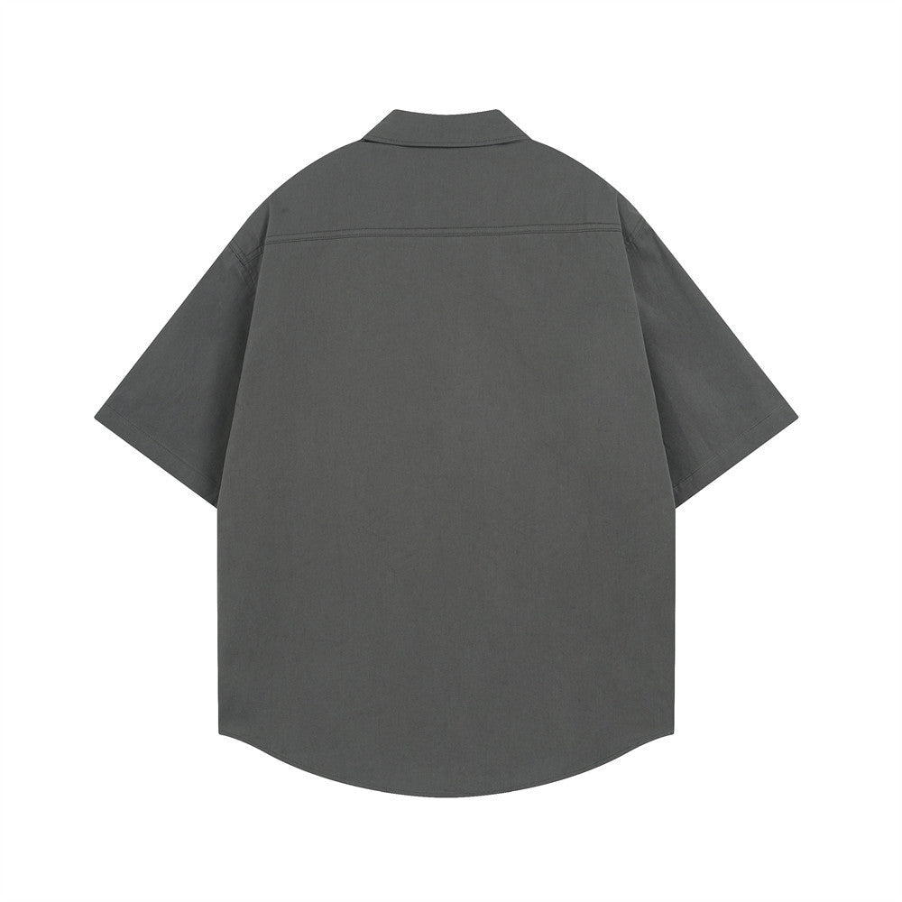 Men's Short Sleeve Collared Shirt with Cat Embroidery – Relaxed Fit Button-Up