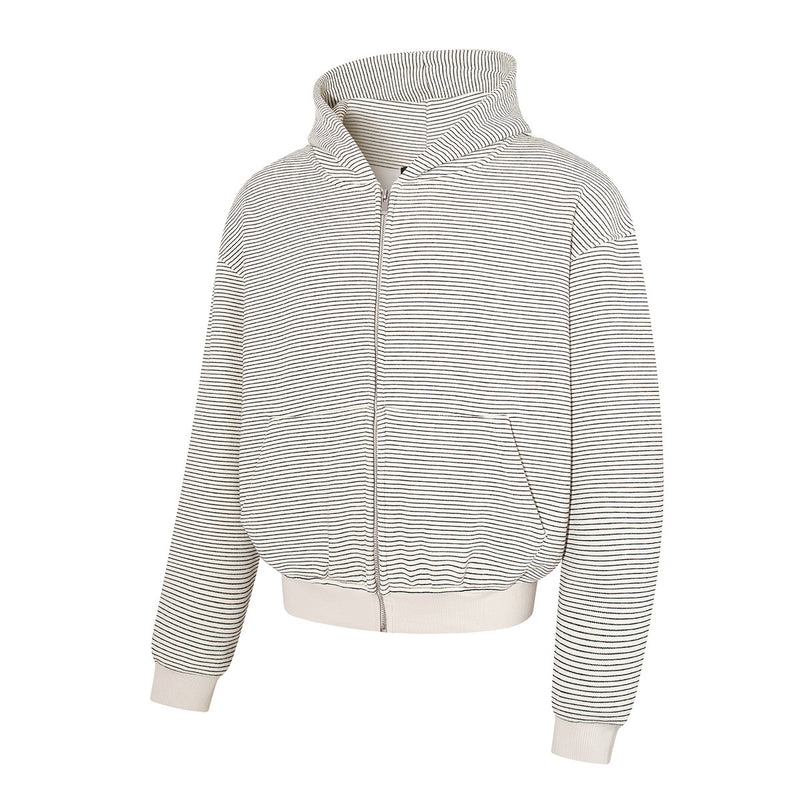 Gestreifter Zip-Hoodie im kastigen Oversized-Schnitt mit Fleece-Innenfutter
