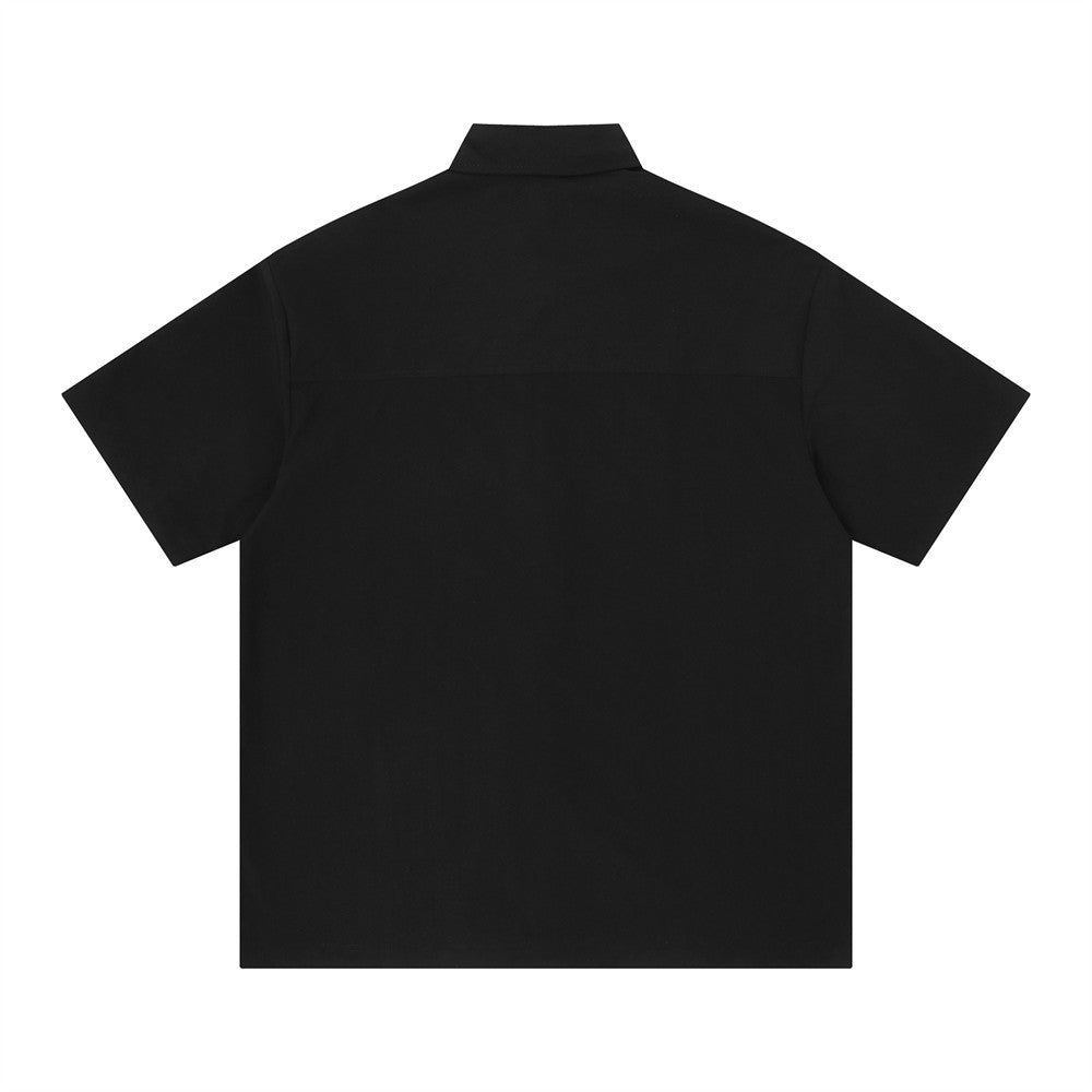 Abstract Figure Embroidered Short Sleeve Shirt – Oversized Casual Button-Up