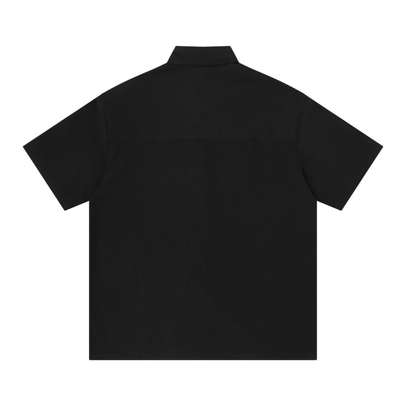 Abstract Figure Embroidered Short Sleeve Shirt – Oversized Casual Button-Up