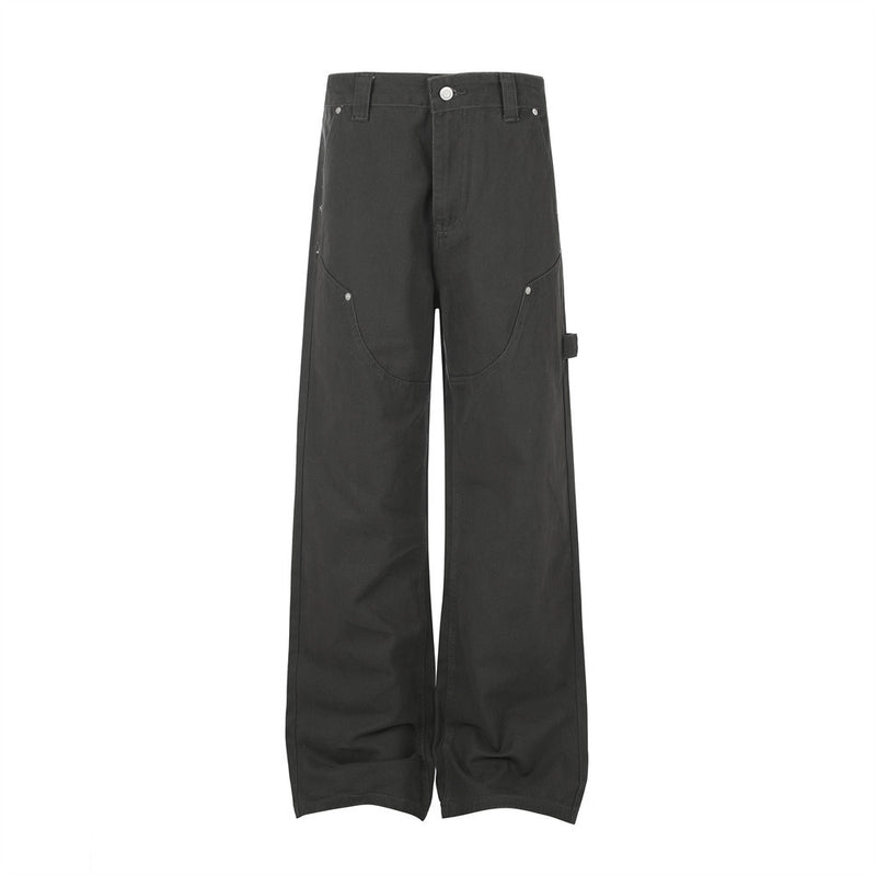 Pantalon de charpentier wide leg avec découpes courbes sur le devant et détails rivetés, gris anthracite foncé