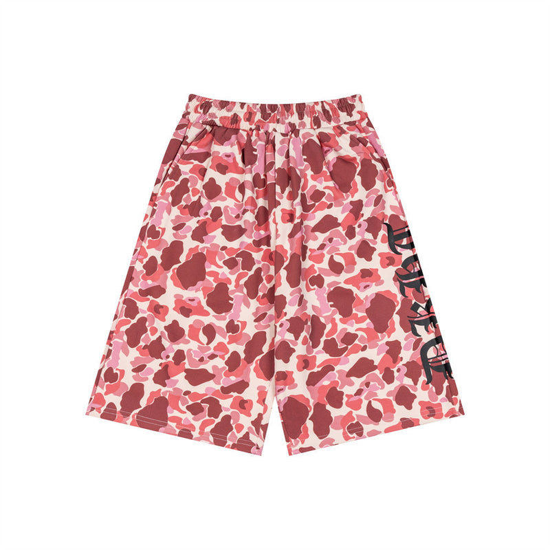 Men's Camo Print Wide-Leg Shorts | Gothic Letter Streetwear Casual Five-Point Sh