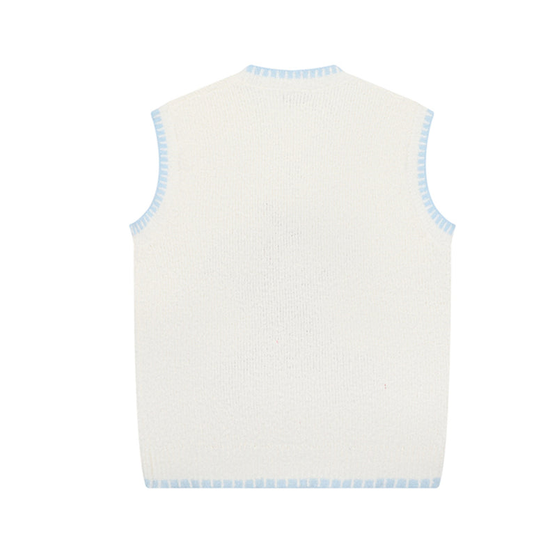 Cartoon Bear Knit Sweater Vest – V-Neck Jacquard Sleeveless Pullover