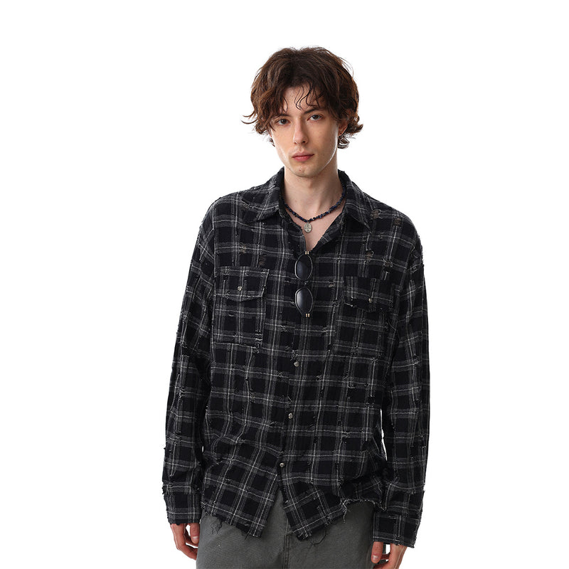 Surchemise en flanelle à carreaux délavée et usée – Veste-chemise vintage à manches longues