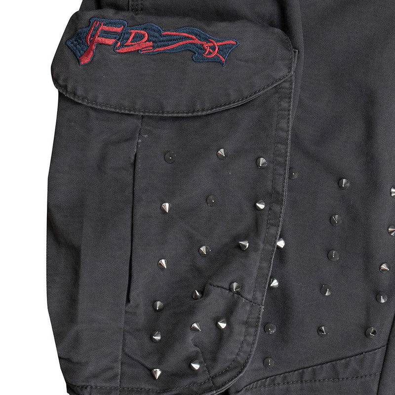 Wide-Leg Cargo Pants with Studded Multi-Pocket Detail in Dark Grey
