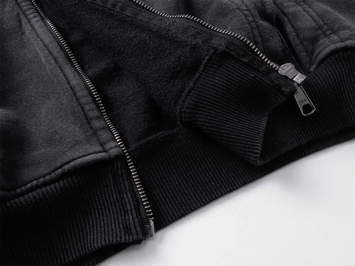 Veste à capuche zippée à multiples poches – Délavage acide vintage