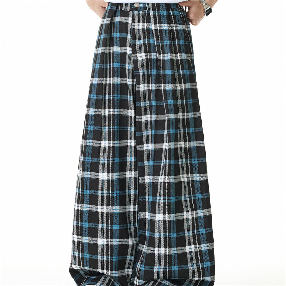 Plaid Wide-Leg Trousers – Double-Pleat Baggy Fit