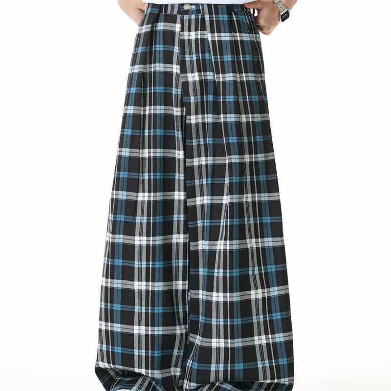 Plaid Wide-Leg Trousers – Double-Pleat Baggy Fit