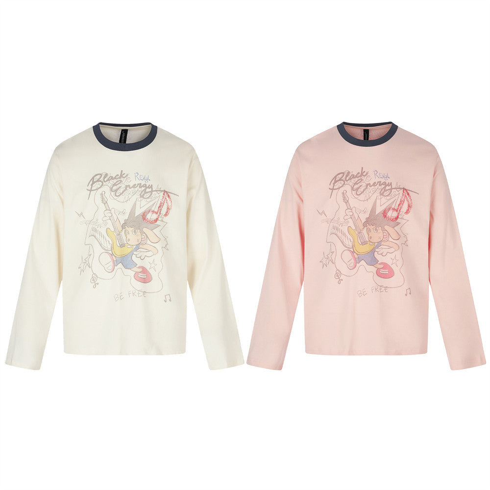 Cartoon Graphic Long Sleeve Crew Neck T-Shirt – Rock & Roll Print