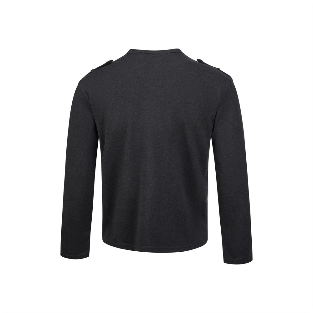Men's Henley Long Sleeve T-Shirt with Metal Buttons & Dual Chest Pockets