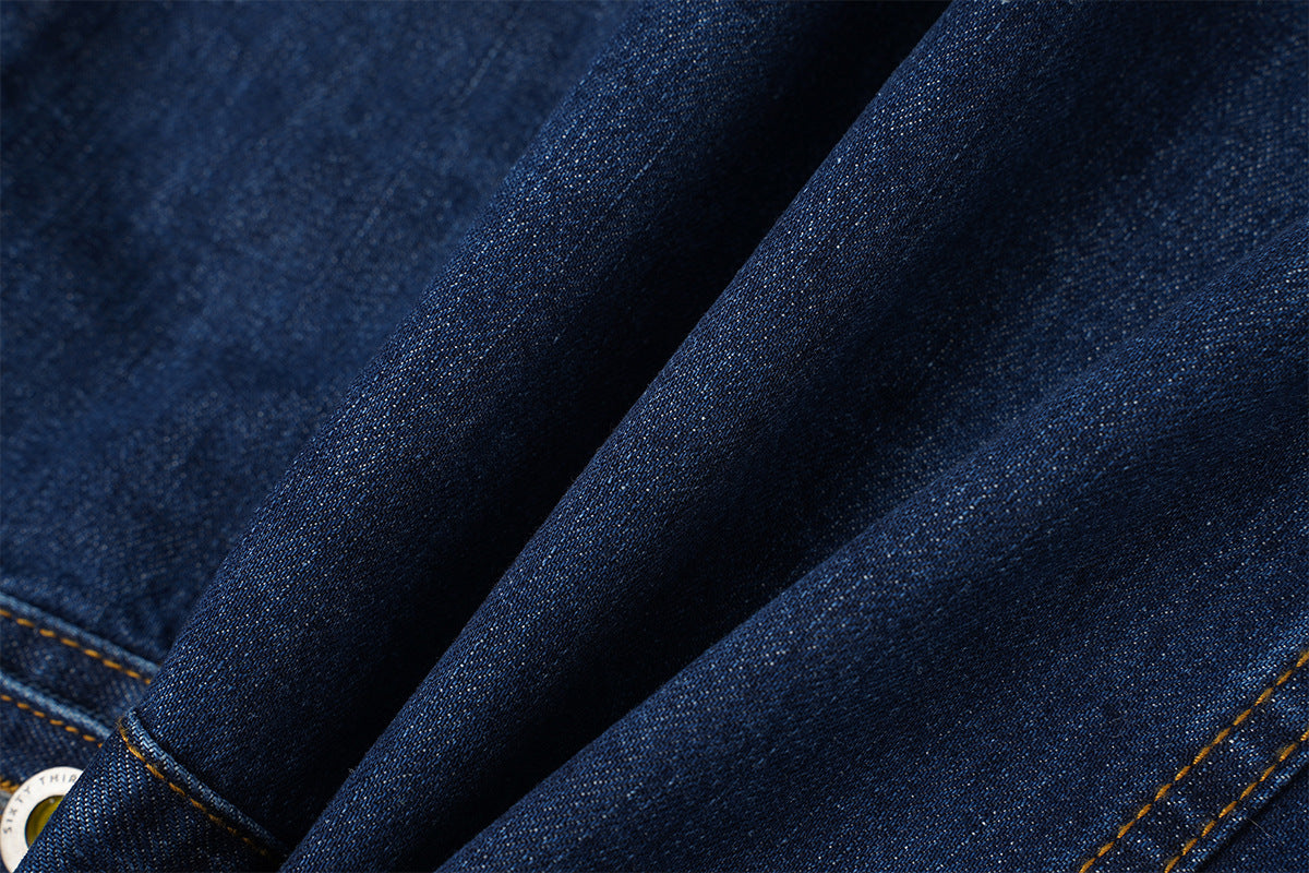 Veste en jean homme délavée avec col et poignets en velours côtelé