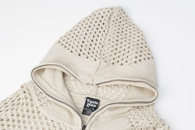 Sudadera de punto calado con cremallera y estampado gráfico oscuro