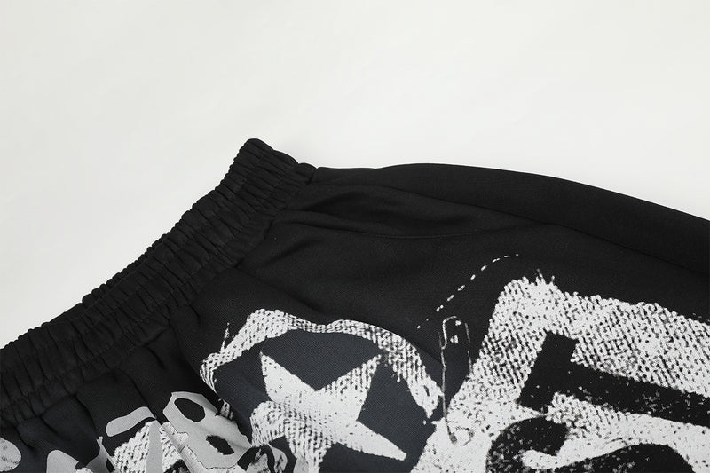 Wide-Leg Graphic Sweatpants – Rise Against Print, Washed Streetwear Baggy Fit