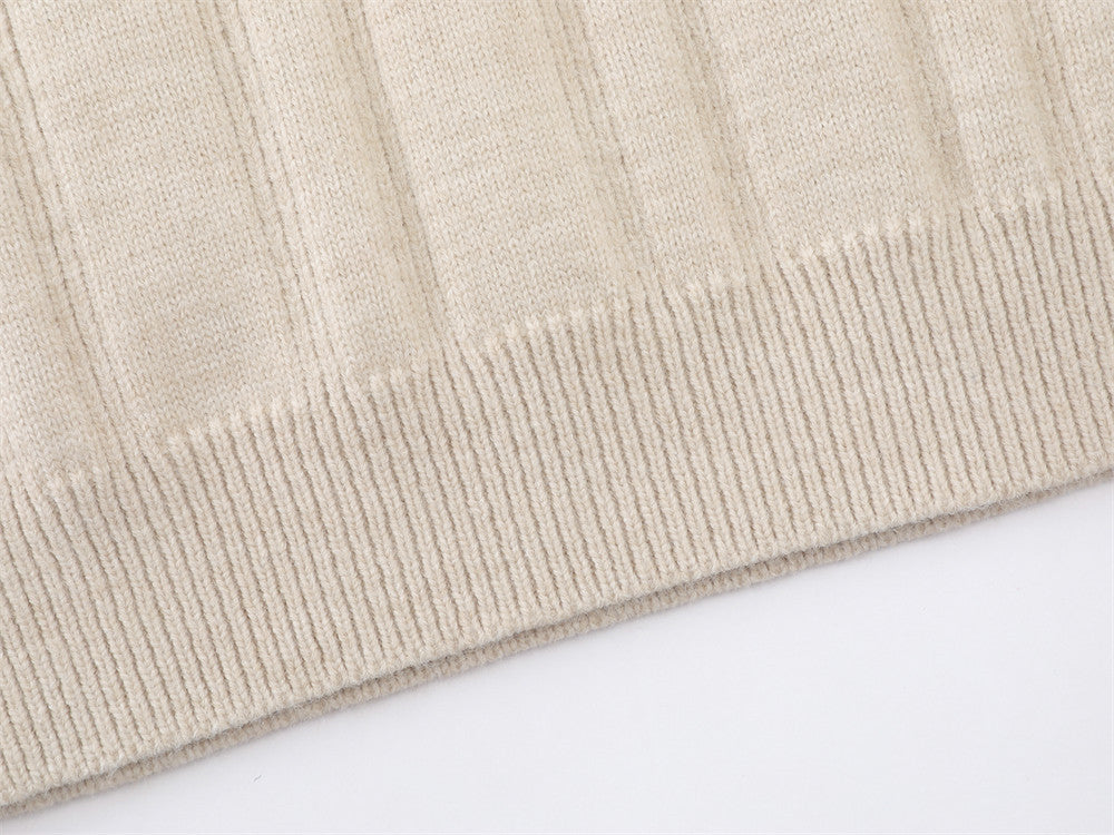 Pull homme en maille côtelée à col tunisien – Coupe oversize décontractée