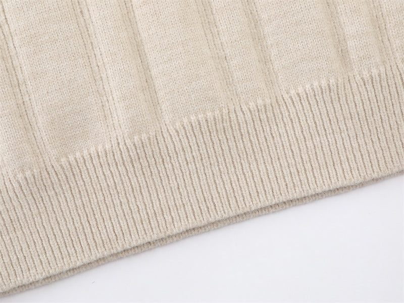 Pull homme en maille côtelée à col tunisien – Coupe oversize décontractée