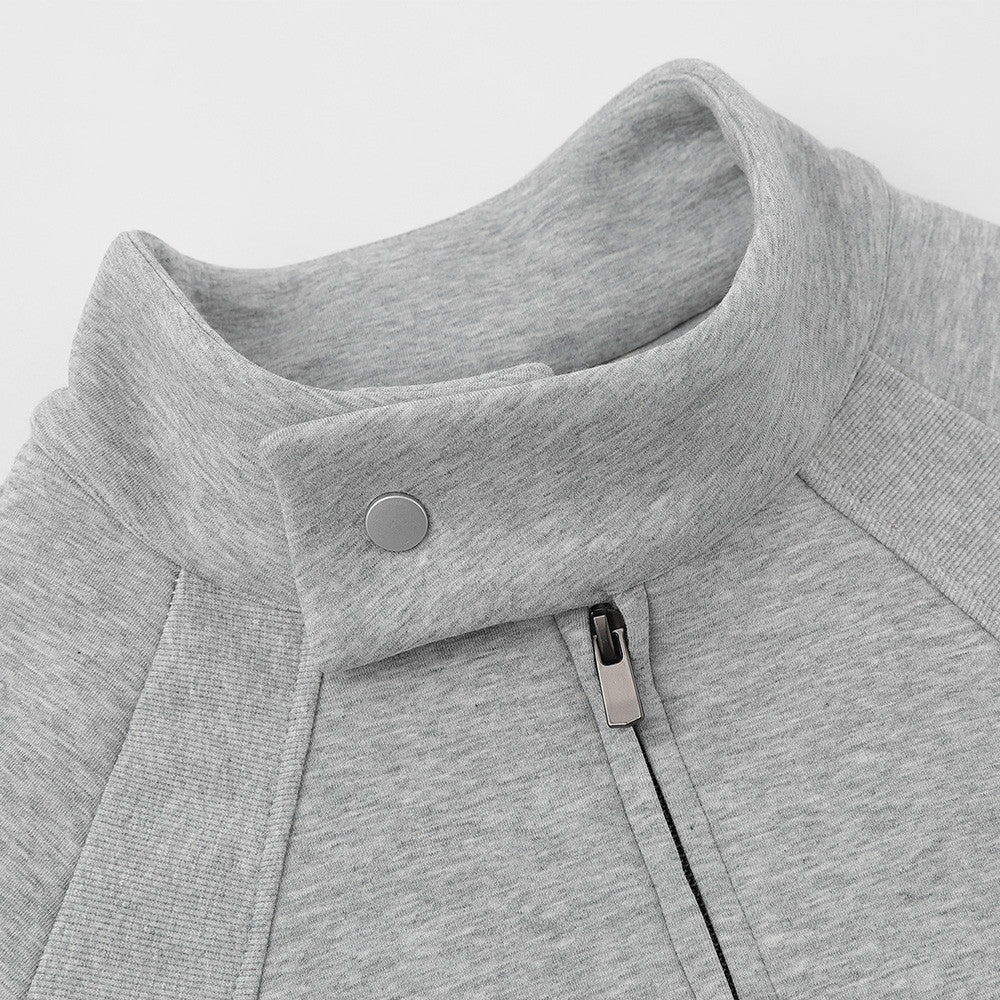 Stand Collar Zip-Up Jacket – Relaxed Fit with Drawstring Hem & Snap Detail