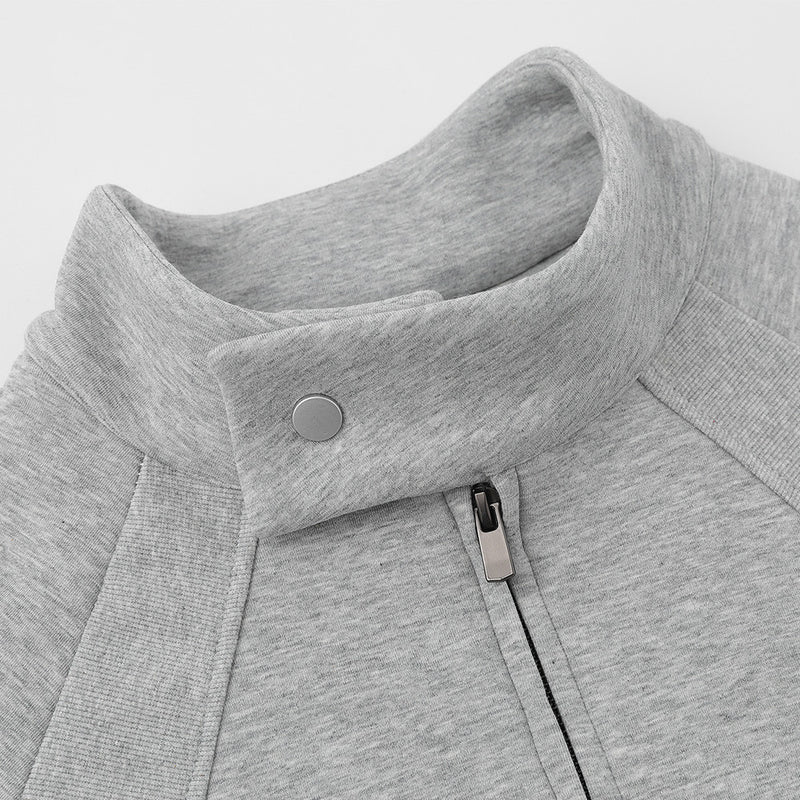 Stand Collar Zip-Up Jacket – Relaxed Fit with Drawstring Hem & Snap Detail