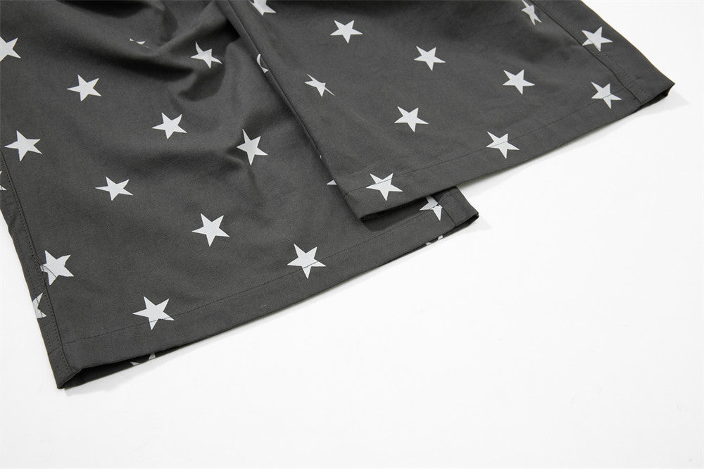 Star Print Wide-Leg Cargo Pants – Relaxed Fit Parachute Trousers