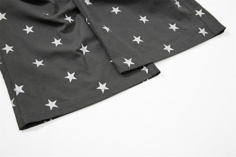 Star Print Wide-Leg Cargo Pants – Relaxed Fit Parachute Trousers
