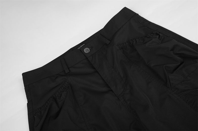 Men's Black Cargo Utility Pants with Mesh Panels & Wide-Leg Silhouette