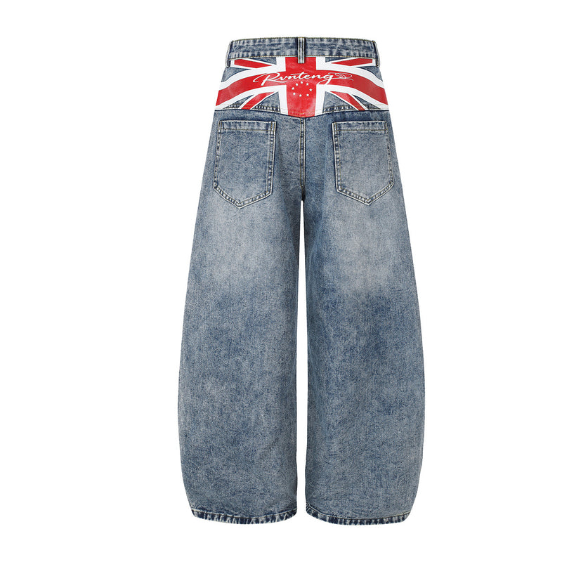 Jean baggy délavé clair – Denim à jambes larges avec imprimé Union Jack
