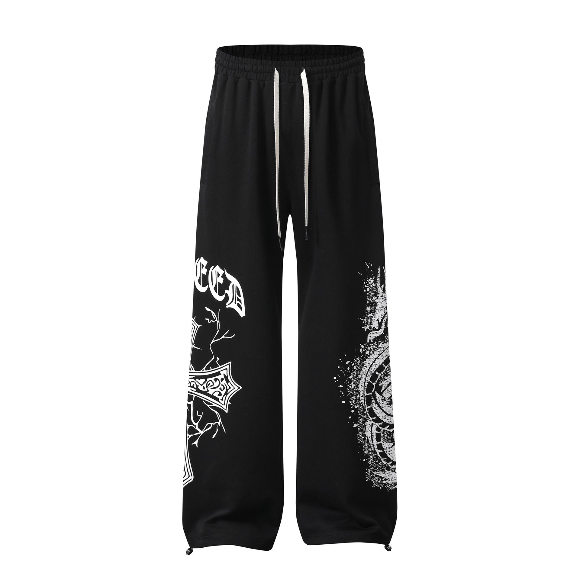 Pantalon de survêtement à jambes larges avec graphisme croix gothique – Jogger droit en molleton