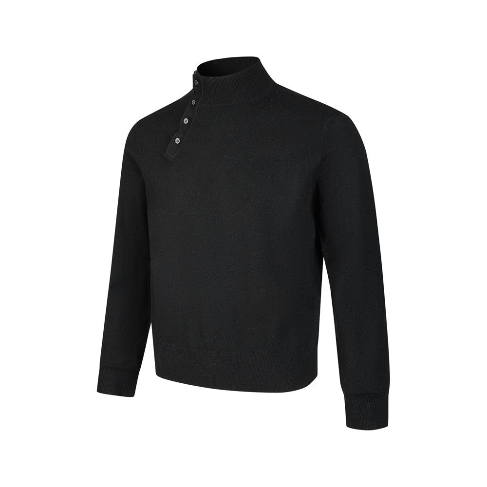 Men's Mock Neck Button-Placket Pullover Sweater