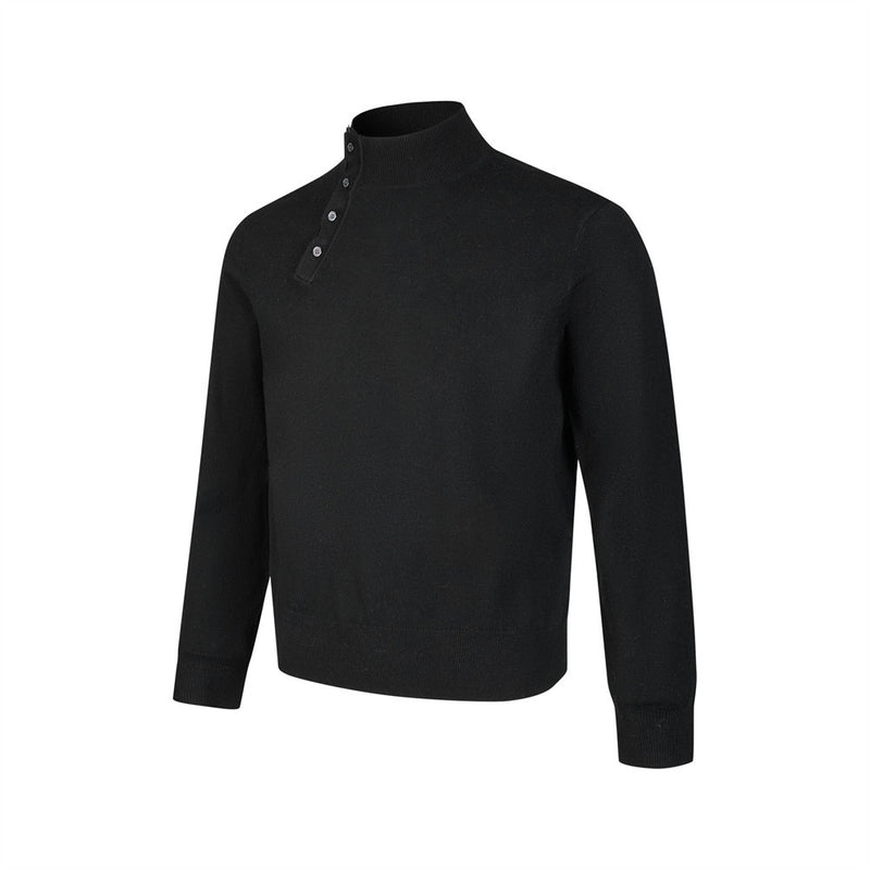 Men's Mock Neck Button-Placket Pullover Sweater