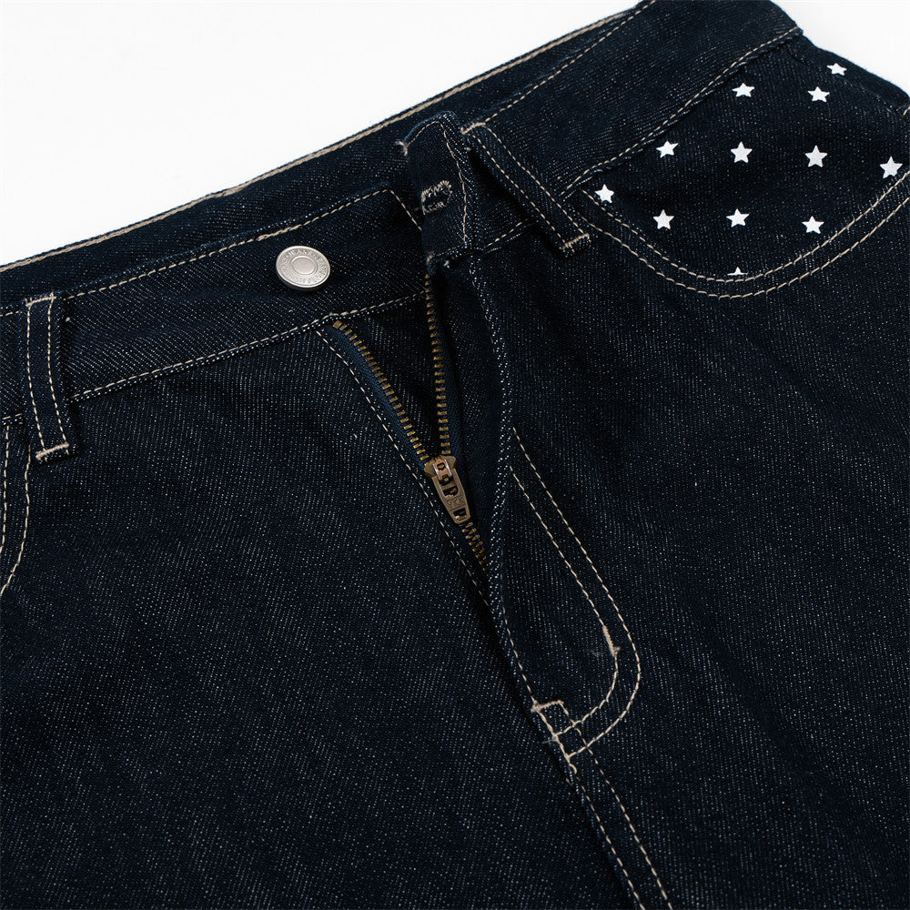 Jean homme wide leg délavé foncé avec détail de broderie étoile