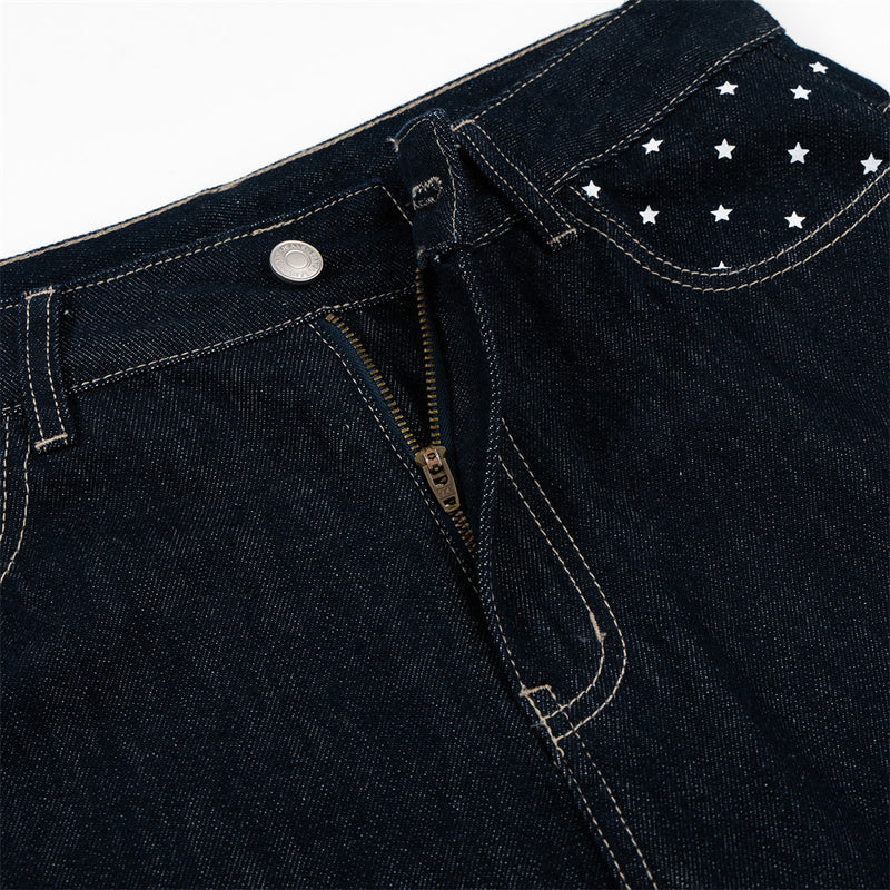 Jean homme wide leg délavé foncé avec détail de broderie étoile