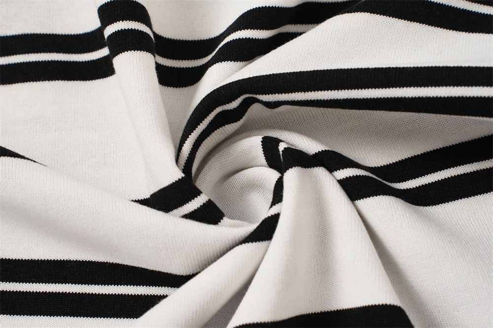 Oversized Striped Polo Shirt – Half-Zip Collar Short Sleeve Tee