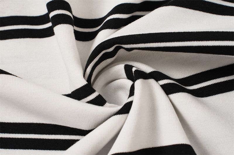 Oversized Striped Polo Shirt – Half-Zip Collar Short Sleeve Tee