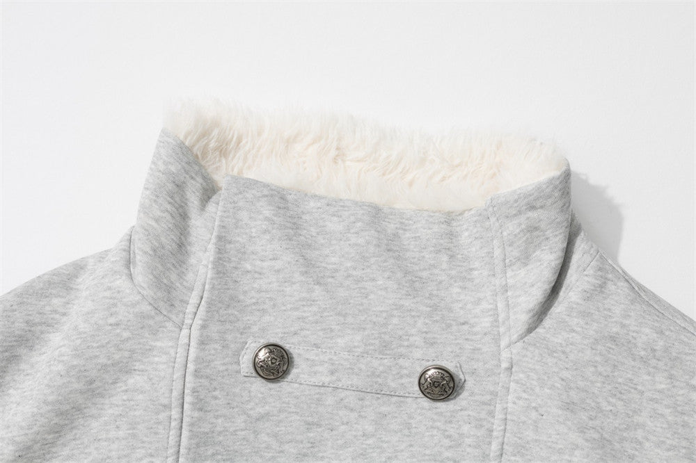 Men's Double-Breasted Stand-Collar Fleece-Lined Jacket